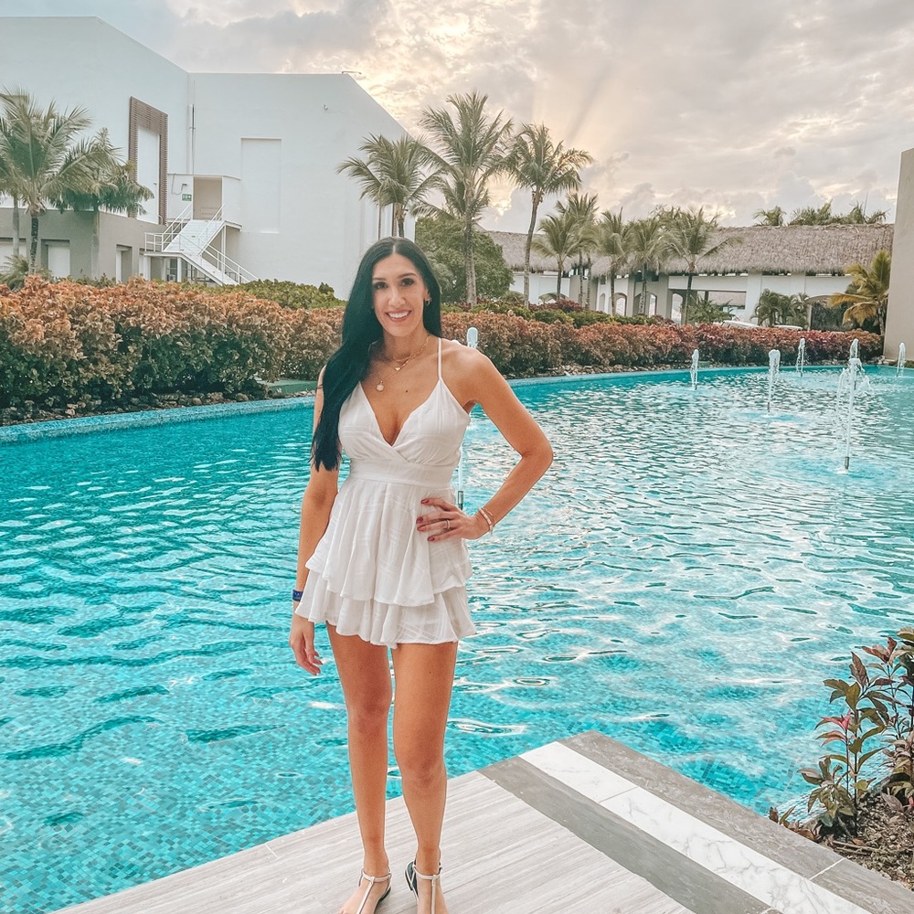 Pink Lily white romper